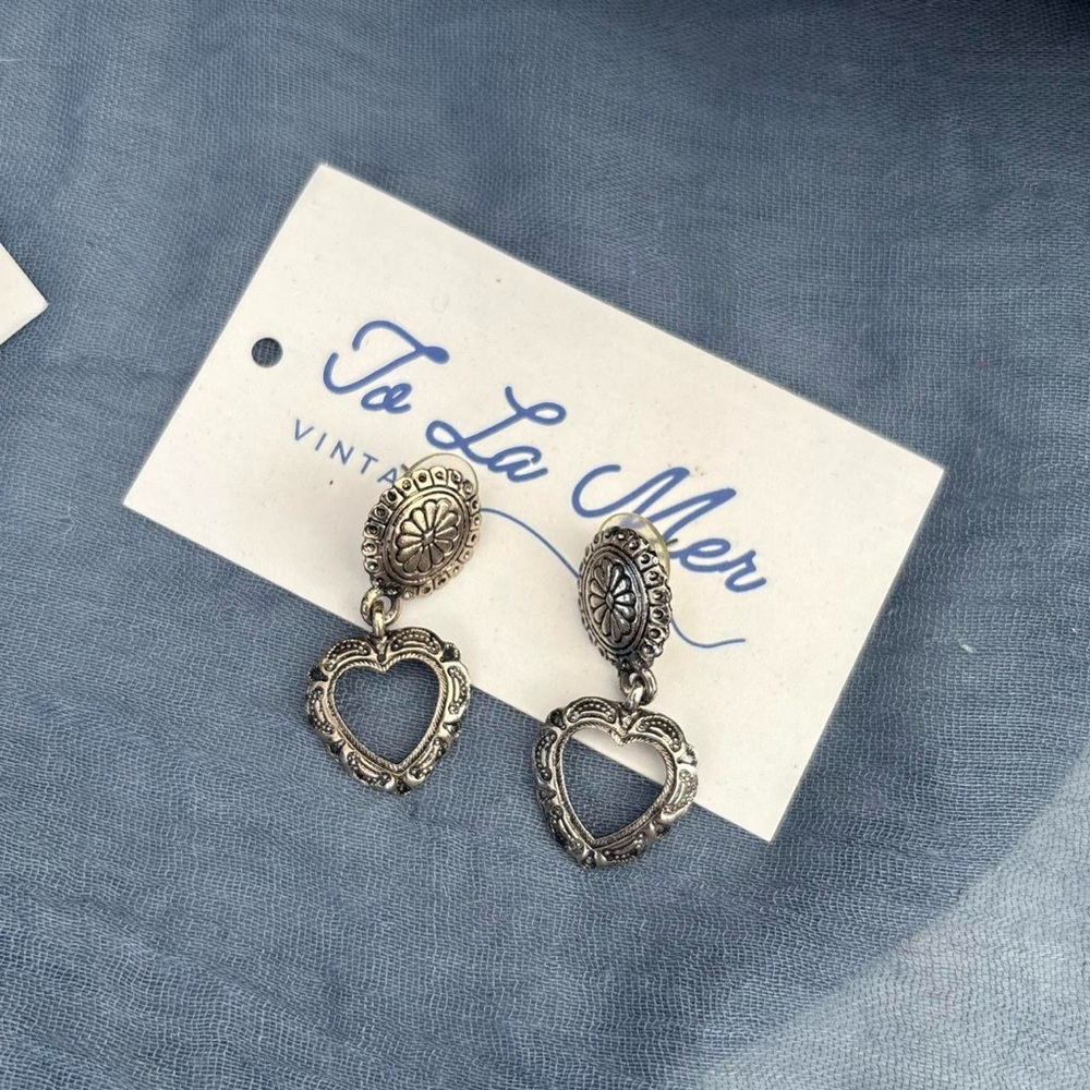 Vintage Silver Heart Drop Earrings